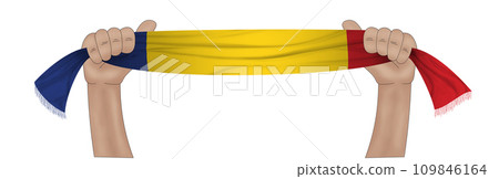 3D Flag on ribbon in hand 109846164
