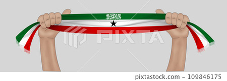 3D Flag on ribbon in hand 109846175