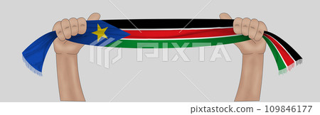 3D Flag on ribbon in hand 3D Flag on ribbon in hand 109846177