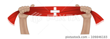 3D Flag on ribbon in hand 3D Flag on ribbon in hand 109846183