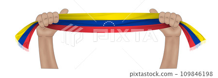 3D Flag on ribbon in hand 109846198