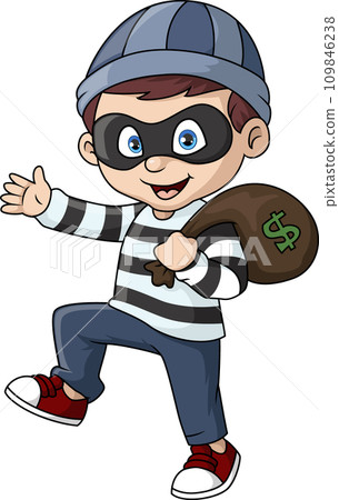 Cute thief cartoon carrying a bag Cute thief cartoon carrying a bag 109846238