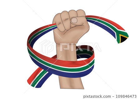 3D Flag on ribbon in hand 3D Flag on ribbon in hand 109846473