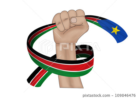 3D Flag on ribbon in hand 3D Flag on ribbon in hand 109846476