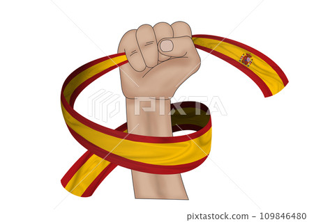 3D Flag on ribbon in hand 109846480