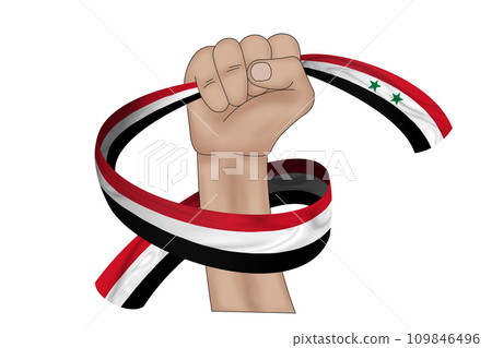 3D Flag on ribbon in hand 109846496