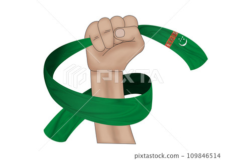 3D Flag on ribbon in hand 3D Flag on ribbon in hand 109846514