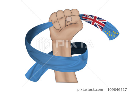 3D Flag on ribbon in hand 3D Flag on ribbon in hand 109846517