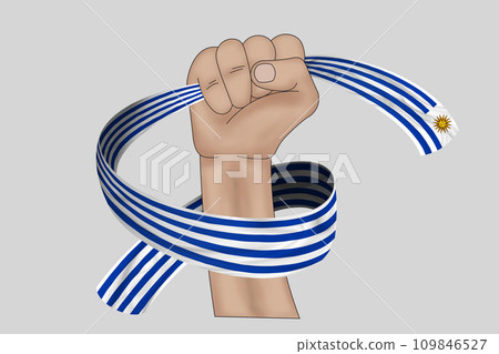3D Flag on ribbon in hand 109846527