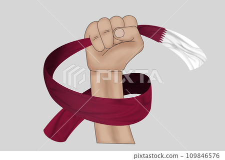 3D Flag on ribbon in hand 109846576