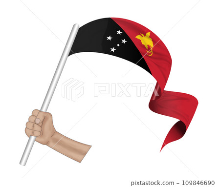 3D Flag on ribbon in hand 109846690