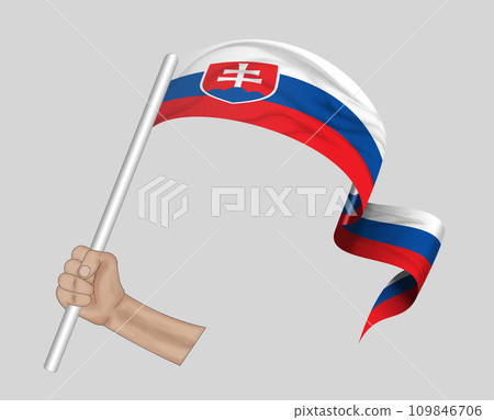 3D Flag on ribbon in hand 3D Flag on ribbon in hand 109846706