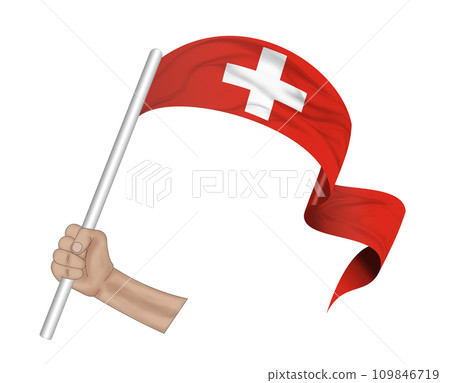 3D Flag on ribbon in hand 109846719