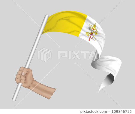 3D Flag on ribbon in hand 109846735