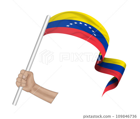 3D Flag on ribbon in hand 109846736