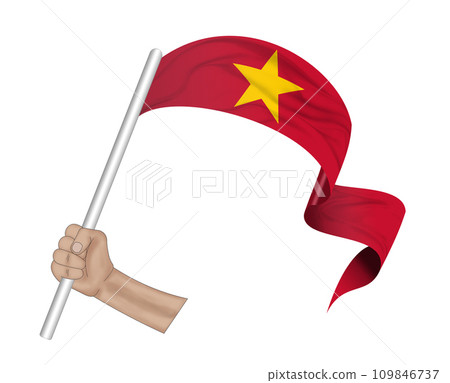 3D Flag on ribbon in hand 109846737