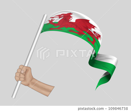 3D Flag on ribbon in hand 109846738