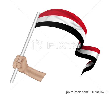 3D Flag on ribbon in hand 109846739