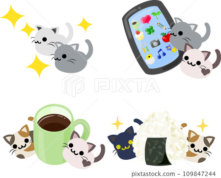 A lovely set of daily life illustrations of cute cats that look like stuffed animals. A lovely set of daily life illustrations of cute cats that look like stuffed animals. 109847244