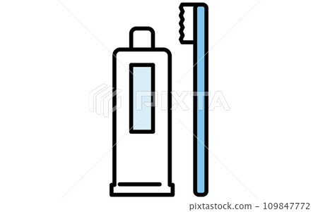牙科：牙刷圖像圖示、牙刷和牙膏的簡單線條圖 109847772