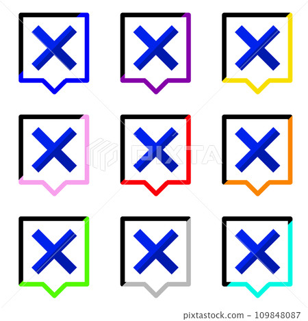 Set of 9 bicolor blue crosses and two-color square speech bubbles Set of 9 bicolor blue crosses and two-color square speech bubbles 109848087