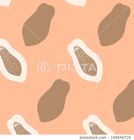 Vector seamless pattern with papaya on peach fuzz colour background 109848726