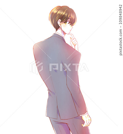 Male office worker in a suit thinking 109848942