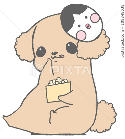 戴著面具、拿著節分豆的玩具貴賓犬 109849039