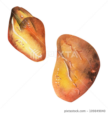 Hand drawn watercolor illustration precious semiprecious jewel gem crystal chakra birth stone. Amber agate sunstone. Set of objects isolated on white background. Design print, shop, jewelry, fashion Hand drawn watercolor illustration precious semiprecious jewel gem crystal chakra birth stone. Amber agate sunstone. Set of objects isolated on white background. Design print, shop, jewelry, fashion 109849040