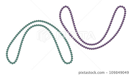 Hand drawn watercolor Mardi Gras carnival symbols. String of beads necklace jewelry throws in traditional color. Single object isolated on white background. Design for party invitation, print, shop 109849049