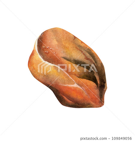 Hand drawn watercolor illustration precious semiprecious jewel gem crystal chakra birth stone. Amber agate sunstone. Single object isolated on white background. Design print, shop, jewelry, fashion 109849056