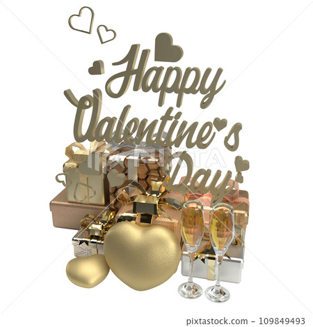 The gold text and gift box for Valentine's Day concept 3d rendering The gold text and gift box for Valentine's Day concept 3d rendering 109849493