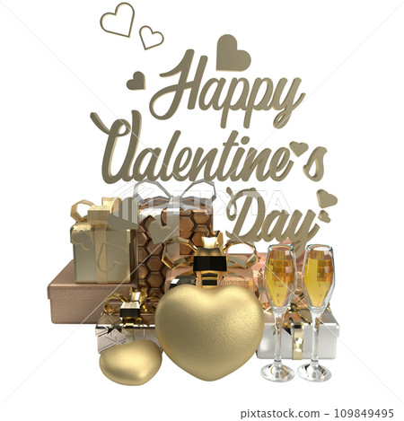 The gold text and gift box for Valentine's Day concept 3d rendering The gold text and gift box for Valentine's Day concept 3d rendering 109849495