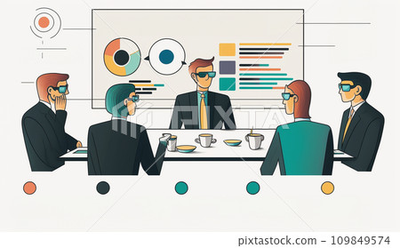 Holding a business strategy meeting: Strategy meeting, corporate vision setting. 109849574