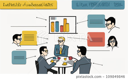 Holding a business strategy meeting: Strategy meeting, corporate vision setting. 109849846