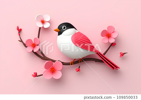 Plum and Japanese Warbler (3D) 109850033