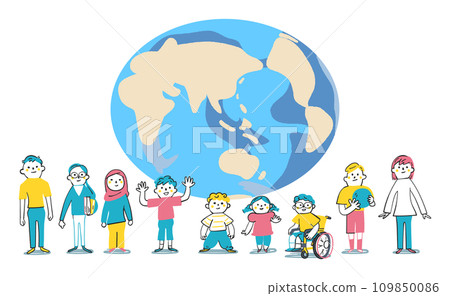 地球與不同年齡、種族、民族的孩子小學生插畫素材 109850086