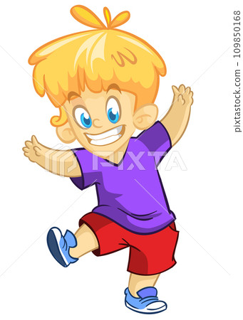 Cute cartoon little boy. Vector illustration of a teenager wearing casual clothes outlined 109850168
