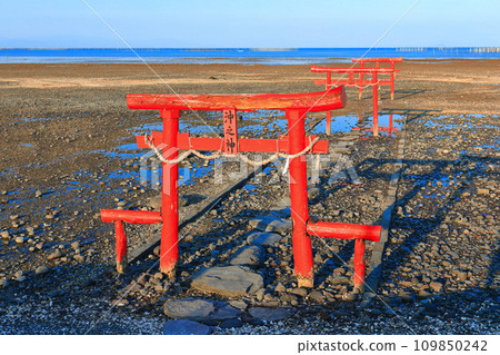 [Saga Prefecture] Underwater torii of Ouo Shrine at low tide 109850242