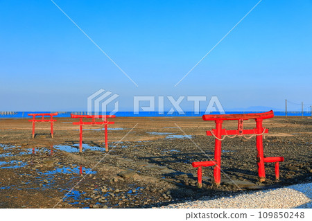 [Saga Prefecture] Underwater torii of Ouo Shrine at low tide 109850248