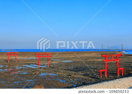 [Saga Prefecture] Underwater torii of Ouo Shrine at low tide 109850253