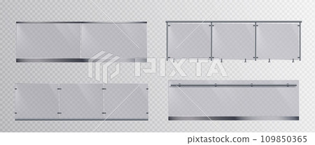 Glass handrails set on transparent background 109850365