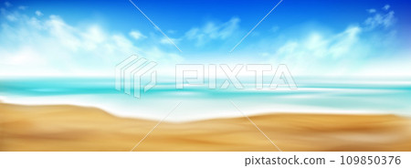 Realistic sand beach with blue sea or ocean water 109850376