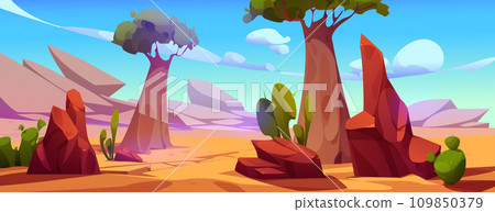 Canyon desert landscape with baobab tree 109850379