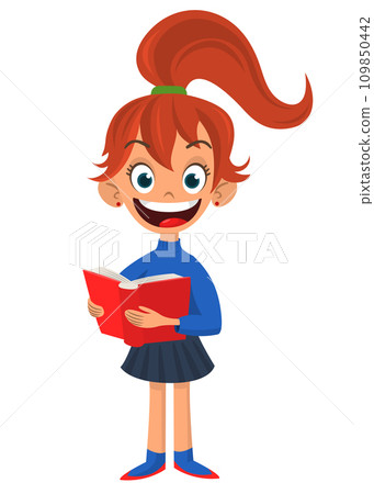 Cute young boy waving and smiling. Vector cartoon illustration of a teenager in casual street clothes presenting. Outlined Cute young boy waving and smiling. Vector cartoon illustration of a teenager in casual street clothes presenting. Outlined 109850442