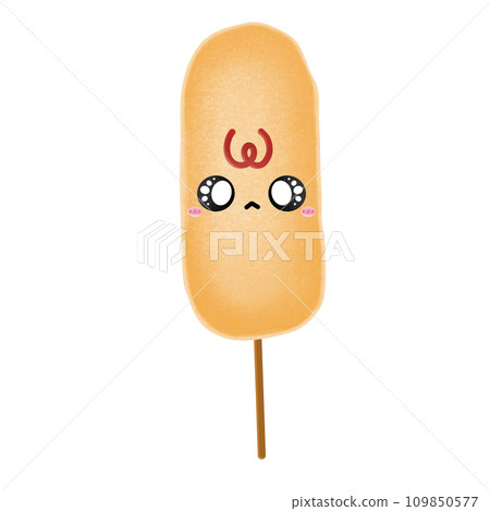 Cute Corndog Mascot Character Kawaii Food Corndog Cartoon illustration Korean Food Drawing Sausage Fried Korean Street Food Cartoon 109850577