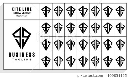 Set of abstract line kite lowercase letter G GG logo, number 9 99 design 109851135