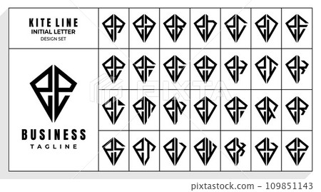 Set of abstract line kite lowercase letter E EE logo design 109851143