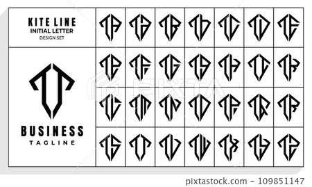 Set of abstract line kite letter T TT logo design 109851147