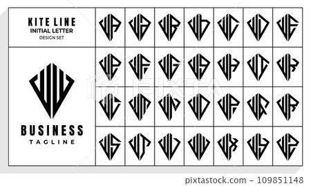 Set of abstract line kite letter W WW logo design Set of abstract line kite letter W WW logo design 109851148